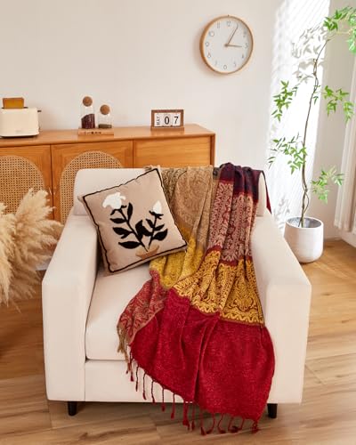 AIVIA Boho Couch Sofa Slipcover Throw Blanket, 2024 Ideal Gifts for Christmas Bohemian Gift for Mom Dad Women Grandma Wife Daughter Sister (87" x 103") - color: Red Yellow Navy Green, size: 87" x 103"