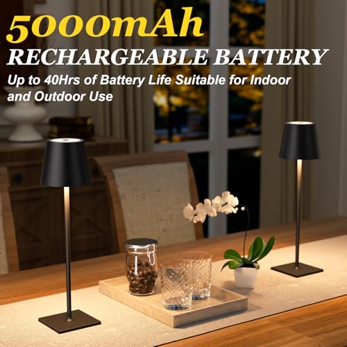 Kakanuo Cordless Rechargeable Table Lamp Black 5000mAh Battery Operated Lamps, 3 Colors Stepless Dimming Touch Lamp for Dining, Living Room, Outdoor Patio, Kitchen Counter, 4 Pack - color: Black 1, size: 4 Pack 14in - Up and Down Light