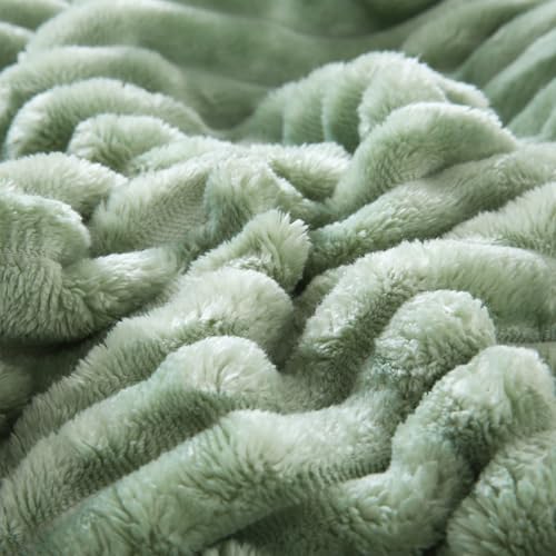 Sage Green Sherpa Fleece Throw Blanket 50”×60” for Couch Sofa Bed,Super Soft Cozy Plush Double Side Thick Flannel Blanket with Striped Design Lightweight for Adults,Woman,Girls - color: Sage Green, size: 50×60inch