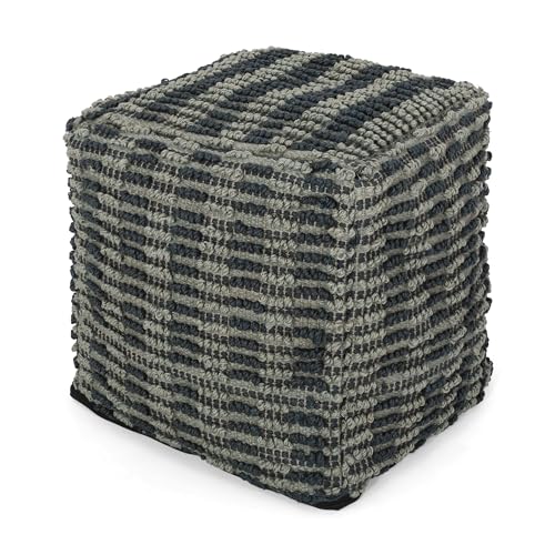 GDFStudio Boho Handmade Fabric Cube Pouf Ottoman Foot Stool - Bean Bag Floor Chair - Foot Rest Couch for Living Room Bedroom,Blue, Teal and Natural,15.75""x15.75""x15.75"", 312725N - color: Teal Blue, size: 16"