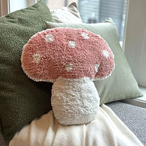 Tufted Mushroom Shape Decorative Cushion - 15' x 15' Mushroom Decor for Bed, Couch, Living Room (Pink) - color: Pink