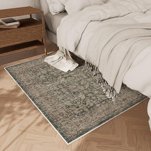Boho Washable Kitcheh Rug for Entryway: Door Mat Indoor Entrance 2x3 Small Throw Rug Stain Resistant Non-Slip Low Pile Soft Carpet for Kitchen Front Door Indoor Entrance Entry Bedroom - color: Dark Green Brown, size: 2' x 3' (Rectangular)