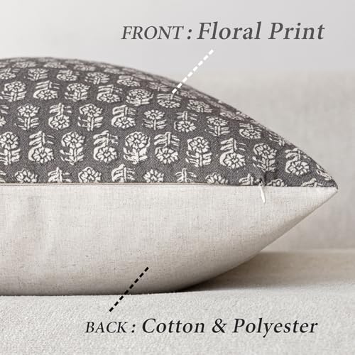 Foindtower Set of 2 Decorative Vintage Floral Print Throw Pillow Covers Neutral Modern Farmhouse Cushion Covers Boho Home Decor for Sofa Couch Chair Bedroom Living Room,18×18 Inch,Rustic Gray - color: Stone Gray, size: 18" x 18" (Pack of 2)