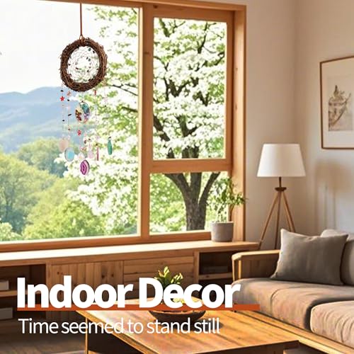 Handmade Natural Dream Catcher Hanging Home Decor at Livingroom Window and Garden, Unique Design with Rattan, Stones, Agate & Crystal - Ideal for Any Space & Gift Giving to Lovers Parents and Friends - style: Rattan-Agate