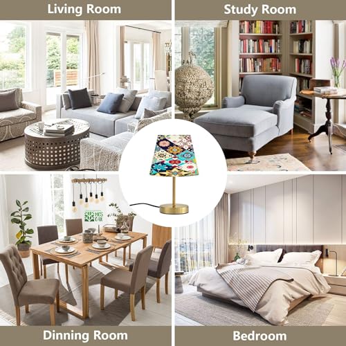 Kigai Ethnic Bohemian Style Table Lamp for Living Room Bedroom, Bedside Table Lamp Nightstand in 3 Lighting Modes with Fabric Shade & Bronze Base, M - size: M - 7.9x12.6 in