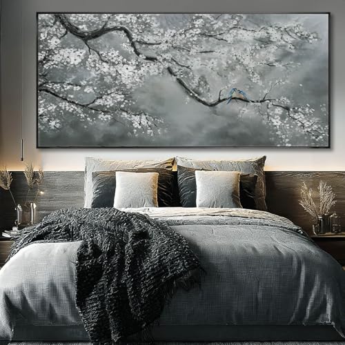 Artexist Modern Hand Painted Wall Art Black and White Home Wall Decor Plant Canvas Painting 40"x86" Large Pictures for Living Room Bedroom - color: Grey, size: 86"L x 40"W