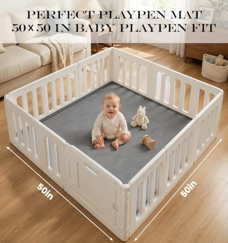 AEOCOO 50x50 Playpen Mat 1.3" Thick Memory Foam Baby Play Mats for Infants Floor Crawling, Toddlers Tummy Time, CloudSoft Velvet Non Slip Cushion, Play Pen, Living Room, Playroom, Tatami Style, Grey - color: Grey, size: 50 x 50 x 1.3 Inch