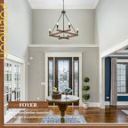 L45'' Rustic Farmhouse Square Wood Chandeliers 6-Light Unique Rectangular Candle Chandelier Long Ceiling Pendant Light for Living Dining Room Foyer Kitchen Bedroom High Ceiling,E12 - color: Walnut, size: 45 inches