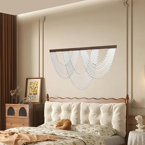 LB Large Macrame Wall Hanging, Beige Boho Tapestry Wall Hanging Macrame Wall Art Handmade Yarn Woven Wall Art Modern Home Decor Headboard Wall Decor for Bedroom Living Room Dorm Nursery, 47x30 Inch - color: Beige Black