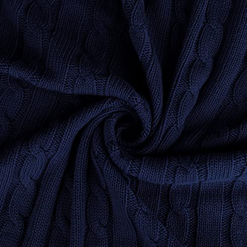 uxcell 100% Cotton Knitted Throw Blanket for Sofa and Couch Soft Lightweight Cable Knit Blanket Home Decors Blanket, Navy Blue 50" x 60" - color: Navy Blue, size: Throw (50" *60")