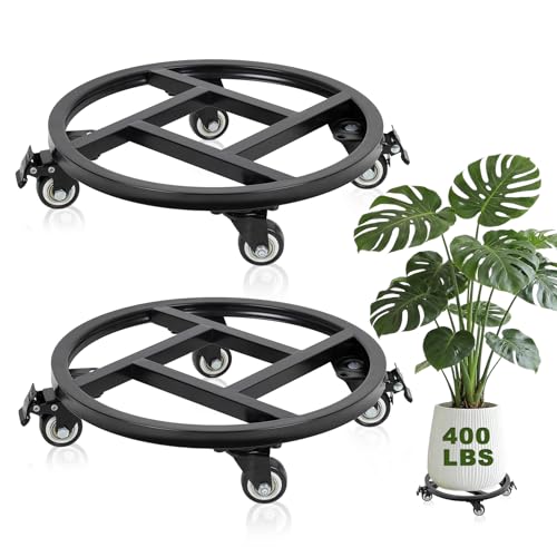 12 Inch Plant Caddy with Wheels, 2Pack Heavy Duty Plant Stand with Wheels, Metal Rolling Plant Stands for Pots Planter Holds Up to 400Lbs