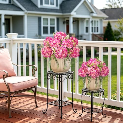Ammyoo Artificial Hydrangea Flowers Silk Rose Red Fake Flower with Eucalyptus for Outdoor Decorations UV Resistant Realistic Faux Plants for Garden Porch Window Box Indoor Bathroom Dining Table Decor - color: Rose Red