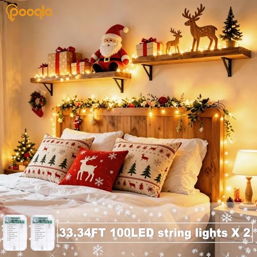 Pooqla 2 Pack String Lights Battery Operated, Total 66.6ft 200 LED Fairy Lights Indoor Outdoor Decorations, 8 Modes Warm White Battery Christmas Lights for Bedroom Classroom Porch Party Yard Decor - color: Warm White, size: 100 LED x2
