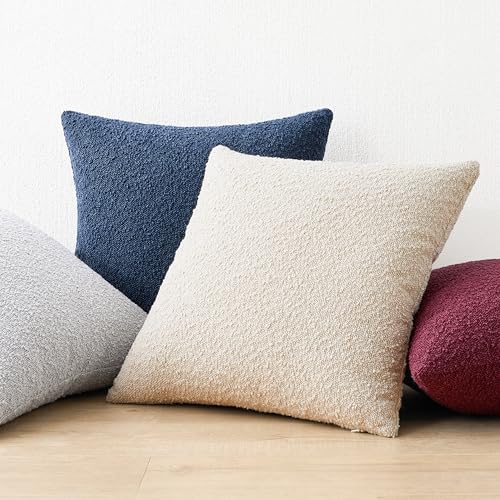 Mixhug Decorative Boucle Throw Pillow Covers, Burgundy Red, 18 x 18 Inches, Pack of 2 - Textured Boho Pillow Covers for Couch and Bed - color: Burgundy, size: 18" x 18" (Pack of 2)