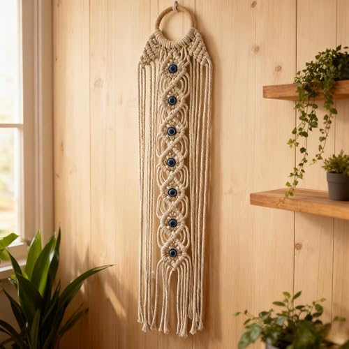 Macrame Wall Hanging Dreamcatcher with Evil Eye | Boho Wall Decor, Handwoven Tapestry, For Bedroom Home, Gift