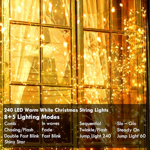 480LED 176FT Connectable String Lights Indoor Outdoor Clear Wire | Warm White Christmas Lights | Twinkle Fairy Light Plug in with Timer for Bedroom Classroom Wedding Tree Patio Decor (2 Pack) - color: Warm White, size: 240LED 2 Pack