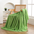 Puncuntex Flannel Fleece Throw Blanket Apple Green 50"×60",Super Soft Plush Cozy Blanket with Square Grid Design Luxury for Couch Sofa Chair - color: Apple Green, size: 50"×60"
