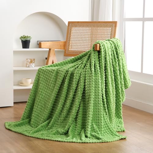 Puncuntex Flannel Fleece Throw Blanket Apple Green 50"×60",Super Soft Plush Cozy Blanket with Square Grid Design Luxury for Couch Sofa Chair - color: Apple Green, size: 50"×60"