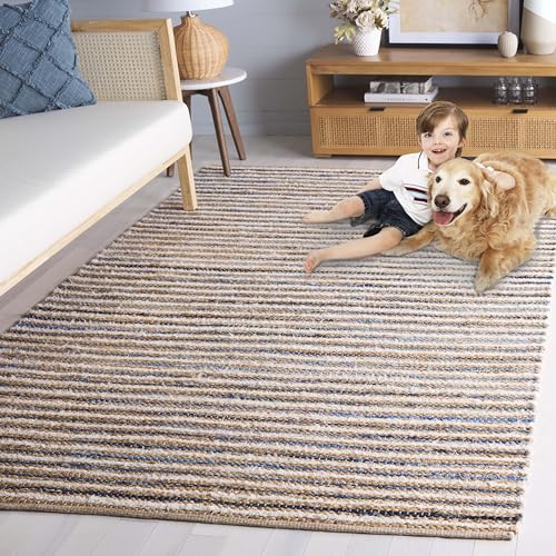 SAFAVIEH Cape Cod Collection Area Rug - 6' x 9', Natural & Blue, Handmade, Braided Design, Ideal for The Living Room, Bedroom, Dining Room (CAP151M-6) - color: Natural/Blue, size: 6' x 9' (Rectangular)