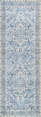 Bloom Rugs Caria Washable Non-Slip 7 ft Runner - Blue Traditional Runner for Entryway, Hallway, Bathroom, and Kitchen - Exact Size: 2'6" x 7' - color: Blue, size: 2'6" x 7' (Runner)