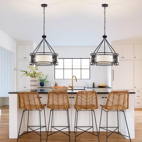 20'' Black Drum Chandeliers, 5Lights Black and White Drum Chandelier Modern Industrial Pendant Light Fixture, Adjustable Fabric Chandelier for Dining Room Kitchen Island Living Room Foyer E26 - color: 20InchBlack