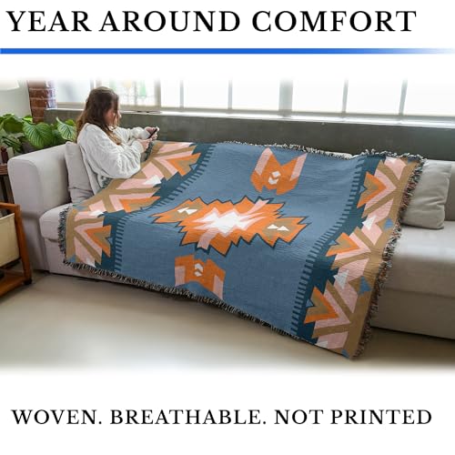Pure Country Weavers Sunset Canyon - Western Tapestry Throw Blanket Woven from Cotton - Made in The USA (72x54) - color: Blue Jean
