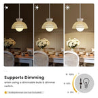 AIJIASI Rattan Pendant Light, 11.8" Hand Woven Boho Pendant Light Fixture with Milk Glass Globe, Gold Kitchen Pendant Lighting Over Island Adjustable Chandelier for Dining Room Hallway Foyer - color: White