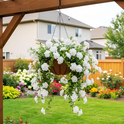 HOSY 2-Pack 12-in Hanging Metal Planter Baskets with Coconut Fibre Liner | Round Wire Planter, Black, Openwork Stripes-Shaped Design, 12-in Diameter, Includes Chain & Hook, Tool-Free Hanging Setup - color: Stripes - Black