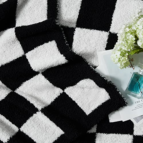 WRENSONGE Checkered Throw Blanket, Black and White Soft Cozy Fluffy Warm Hand Made Throw Blankets for Couch, Sofa, Chair, Bed, Camping, Picnic, Travel Lightweight Bed Blanket - 50"*70" - color: Black White, size: Throw-XL(50"x 70")
