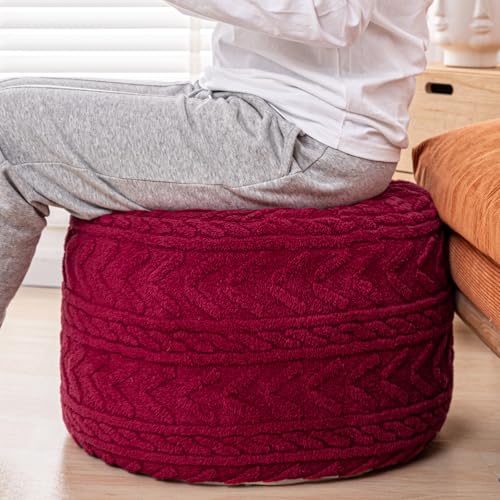 Boucle Pouf Ottoman and Foot Rest 20 x 20 x 14 Inches Floor Pouf Foot Stool Home Decor for Couch Sofa Bean Bag Chairs Red Wine - color: Redwine