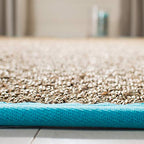 SAFAVIEH Area Rug 6' Round - Natural Fiber Collection - Natural & Turquoise, Seagrass, Basketweave Pattern with Border (NF114S) - color: Natural/Turquoise, size: 6' (Round)