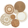 CODOHI Set of 7 Boho Wall Baskets, Wall Hanging Rattan Decor, Flat Round Woven Water Hyacinth Corn Husk Farmhouse Handmade Macrame Hanging Woven Baskets for Living Room Bedroom Dining Room Office