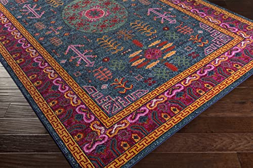Hauteloom Hadrian Bohemian Southwestern Colorful Area Rug - Traditional Tribal Aztec Carpet for Living Room, Bedroom, Dining Room - Pink, Magenta, Green, Orange, Purple - 5'3" x 7'3" (5x7) - color: Teal, Aqua, Navy / Cleveland, size: 5'3" x 7'3" (Rectangu