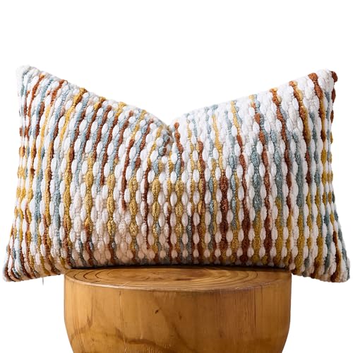AmHoo Boho Chenille Pillow Cover Decorative Tufted Pillowcase for Couch Bed Sofa Bedroom Living Room Modern 12 x 20-Inch Brown - color: Brown, size: 20" x 12" (Pack of 1)
