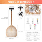 Arturesthome Mini Natural Rattan Pendant Light for Kitchen Island, Woven Lamp Shade Chandelier, Handmade Hanging Ceiling Light Lampshade, Rope Lamp D 9.8inx10.6in - size: 9.8″W x 10.6″H