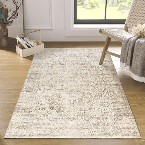 Tan Brown and Beige 3x5 Small Entryway Area Rug Indoor for Front Door Entry Way,Washable Non Slip Ultra Thin Modern Farmhouse Neutral Boho Door Mat Entrance - color: Tan Beige, size: 3' x 5' (Rectangular)
