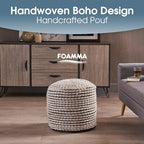 Foamma Pouf Ottoman 20" 20"x18", White - Cylindrical Ottoman Foot Rest for Living Room and Bedroom, Pouf Footstool with Boho Design, Foot Rest for Couch with Water Resistant Fabric, Boho Furniture - color: White