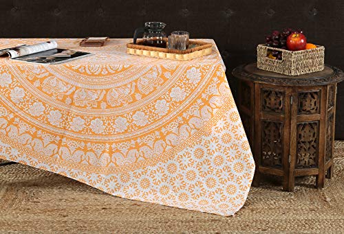 RAJRANG Elephant Mandala Tapestry Cotton Wall Hanging Hippy Tapestries Hippie Beach Throw College Dorm Decor Bohemian Boho Bedsheet - Orange - Queen - 90x84 inches - color: Buff orange, size: 90"L x 84"W