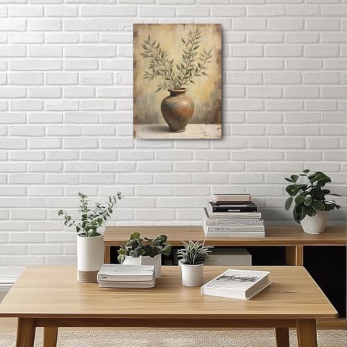 Vintage Vase Canvas Wall Art, Vintage Leaf Wall Decor Framed Prints for Home Living Room Corridor Kitchen Apartment Decor, Modern Rustic Plant Artwork, Housewarming Gifts 11.5x15 Inch - color: Multi 1374