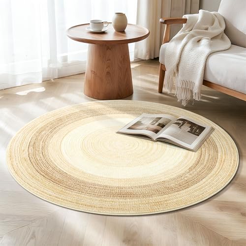 Asrug Imitation Jute Low Pile Round Rug Area Rug Washable Non-Slip Circle Rug Soft Plush Touch Circle Rugs Round for Kitchen Bathroom Living Bedroom Nursery, Carpet 3ft /36 inch/91 cm Brown/Beige - color: Brownbeige, size: 3ft