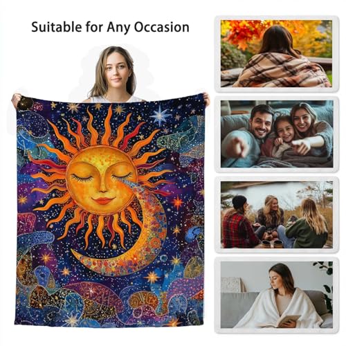 Sun and Moon Blanket Throw, Plush Blanket Gift for Adults, Hippie Witchy Lightweight Soft Fleece for Bedrooms, Meditation, and Decor, 40x50 Inches - color: Colorful Sun Moon