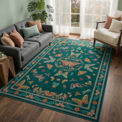 Unirea 5x7 Dark Blue Living Room Bedroom Area Rug, Large Washable Non Slip Rug for Dining Room Under Table, Kids Room, Home Office, Thin Soft Boho Stain Resistant Insect Bug Rug, Low Pile Carpet - color: Dark Blue, size: 5'x7'