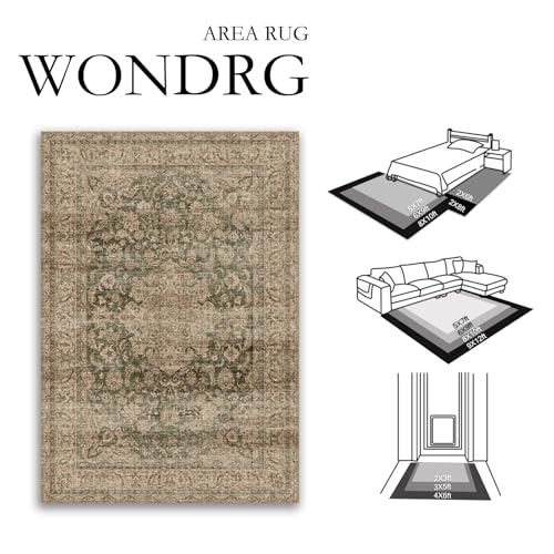 2x5 Washable Runner Rug Green Brown Vintage Non Slip Soft Low Pile Hallway Kitchen Rug Distressed Oriental Carpet for Laundry Bathroom Bedroom Living Room Home Decor - color: Green/Brown, size: 2' x 5' (Runner)