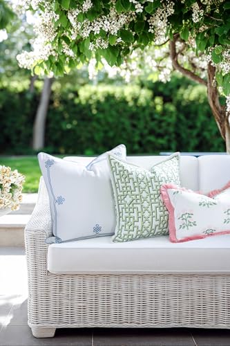 Hofdeco Premium Grandmillennial Coastal Hampton Patio Indoor Outdoor Throw Pillow Cover Only, 20"x20" Water Repellent for Backyard, Couch, Poolside, Grass Green Print Fretwork Trellised Screen - color: Grass Green Fretwork Trellised Screen 20"x20"