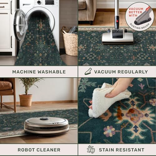 Dark Green 2x3 Door Mat Indoor Entrance Rug - Small Throw Area Rugs for Entryway, Kitchen, Bathroom, Bedroom, Laundry Room - Vintage Boho Eclectic Floral, Washable Low Pile Non-Slip - color: Dark Green, size: 2' x 3' (Rectangular)
