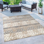 Rugshop Distressed Geometric Indoor/Outdoor Beige Square Area Rug Modern Tribal Stripe, Durable Stain Resistant Perfect for Patio, Backyard, Deck and Outdoor Lounge 6'6" x 6'6" Square - size: 6'7" x 6'7" (Rectangular)