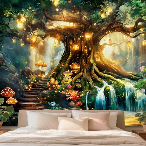 Apdidl Forest Nature Tapestry for Bedroom, Green Large Tree of Life Vintage Wall Decor Tapestries, Fairy Landscape Fantasy Mystical Magical Backdrop Wall Hanging for Dorm Living Room Decor (51"X60") - color: Forest Tapestry, size: 60"L x 51"W