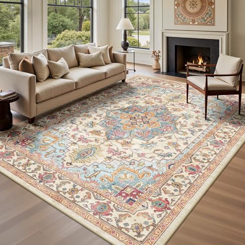 5x7 Area Rugs - Washable Rug Vintage Distress Boho Medallion Rugs for Living Room, Soft Non-Slip Backing Low Pile Carpet for Bedroom Dining Room Office Nursery Dorm Home, Vintage Orange - color: G-vintage Orange, size: 5' x 7' (Rectangular)