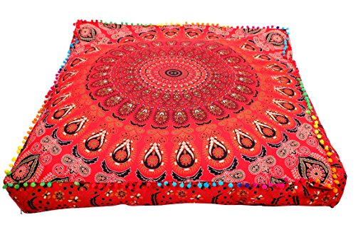 Indian Bohemian Tapestry Meditation Cushion Boho Floor Cushion Handmade Pillow Insert Boho Seating Pouf Ottoman Indian Pillow Shams Boho Mandala Dog Bed