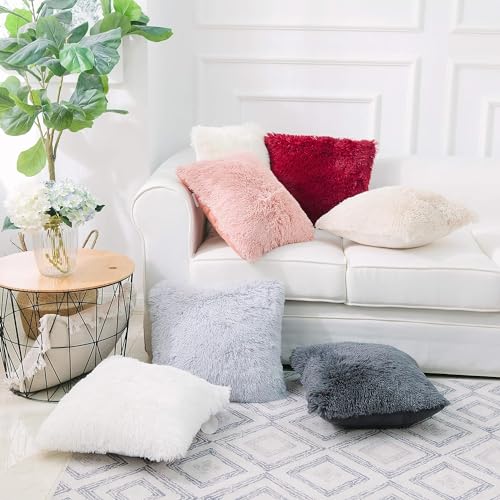 NordECO HOME Luxury Soft Faux Fur Fleece Cushion Cover Pillowcase Decorative Throw Pillows Covers,No Pillow Insert,16" x 16" Inch,Dark Grey,2 Pack - color: F-dark Grey, size: 16" x 16" (Pack of 2)